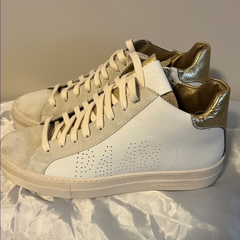 P448 White and Gold Sneakers NWT